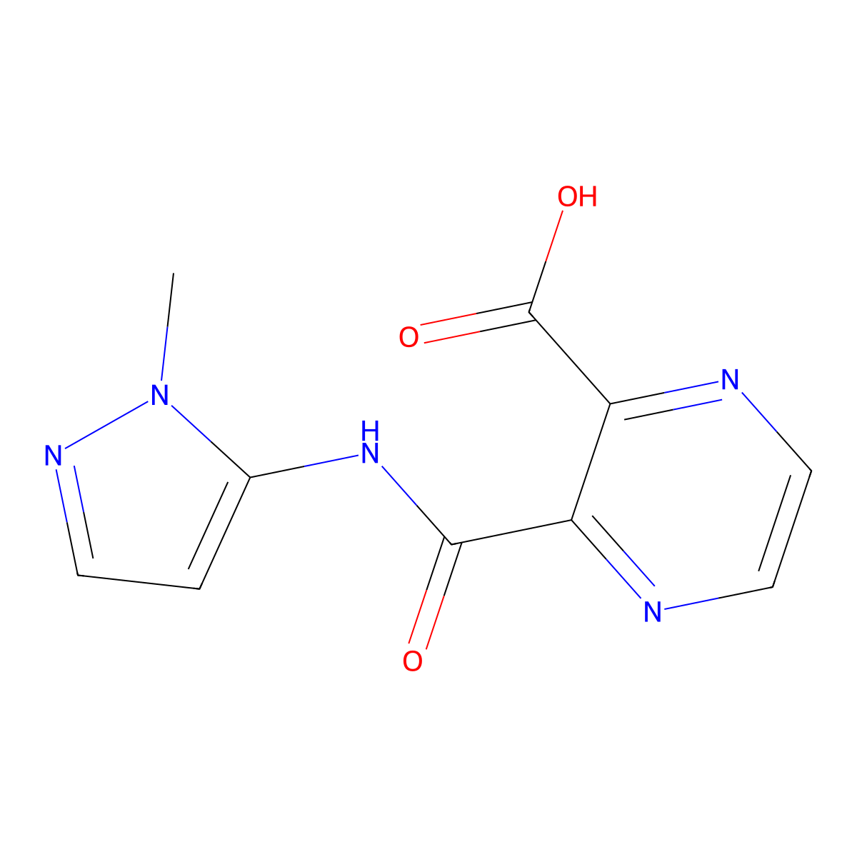 3-((1-Methyl-1H-pyrazol-5-yl)carbamoyl)pyrazine-2-carboxylic acid molecular structure, CAS 700347-27-9
