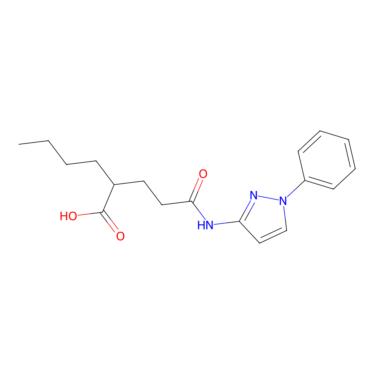 2-[3-Oxo-3-[(1-phenylpyrazol-3-yl)amino]propyl]hexanoic acid molecular structure, CAS 700350-75-0