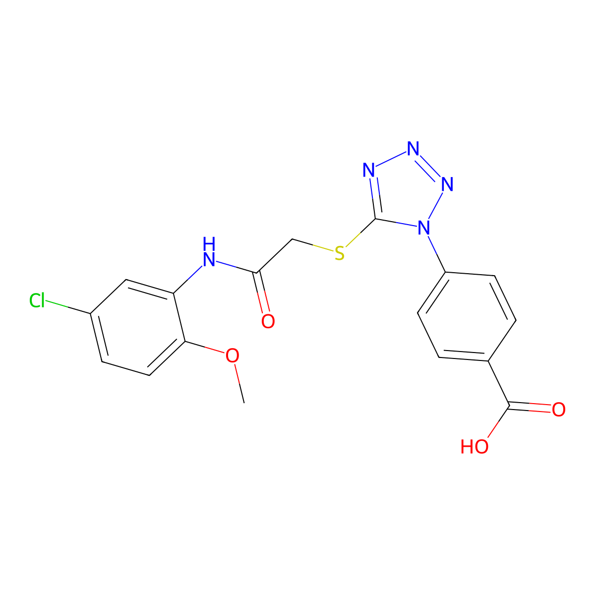 4-[5-[2-(5-Chloro-2-methoxyanilino)-2-oxoethyl]sulfanyltetrazol-1-yl]benzoic acid molecular structure, CAS 700354-56-9