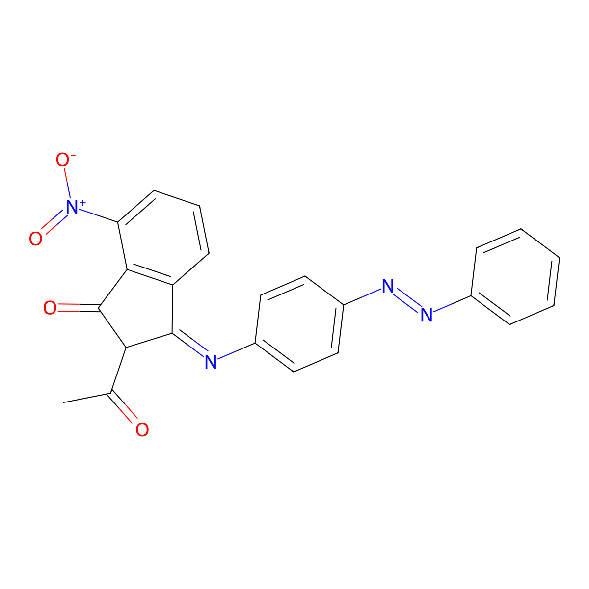 1H-Inden-1-one, 2-acetyl-2,3-dihydro-7-nitro-3-[[4-(2-phenyldiazenyl)phenyl]imino]- molecular structure, CAS 700357-58-0