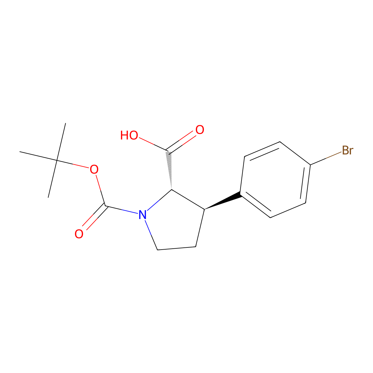 rac-(2R,3S)-3-(4-bromophenyl)-1-[(tert-butoxy)carbonyl]pyrrolidine-2-carboxylic acid, trans molecular structure, CAS 700367-24-4
