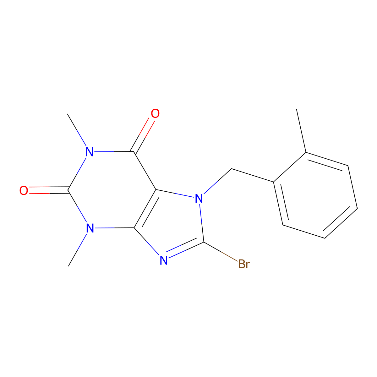 8-Bromo-1,3-dimethyl-7-[(2-methylphenyl)methyl]-1,3,7-trihydropurine-2,6-dione molecular structure, CAS 700381-17-5