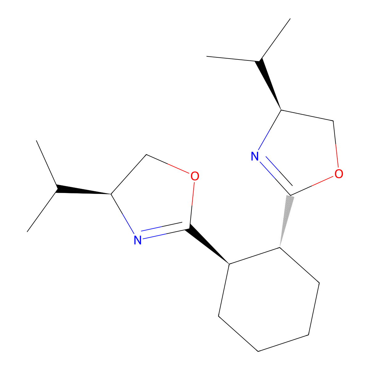 (1R,2R)-1,2-Bis((S)-4-isopropyl-4,5-dihydrooxazol-2-yl)cyclohexane molecular structure, CAS 700381-43-7