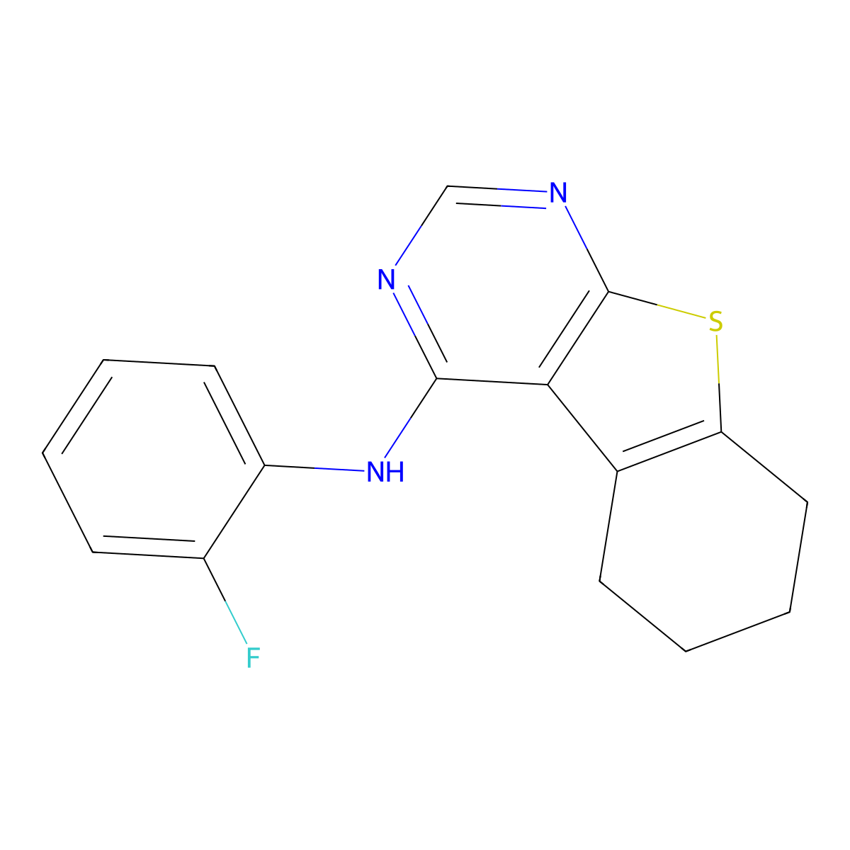 N-(2-fluorophenyl)-5,6,7,8-tetrahydro[1]benzothieno[2,3-d]pyrimidin-4-amine molecular structure, CAS 70059-63-1