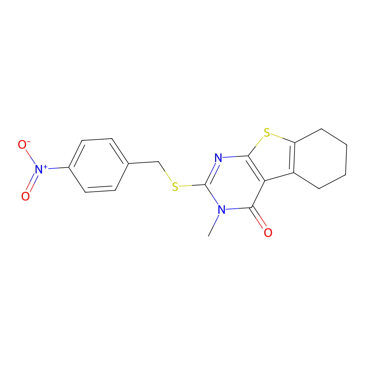 3-methyl-2-[(4-nitrobenzyl)sulfanyl]-5,6,7,8-tetrahydro[1]benzothieno[2,3-d]pyrimidin-4(3H)-one molecular structure, CAS 700833-55-2
