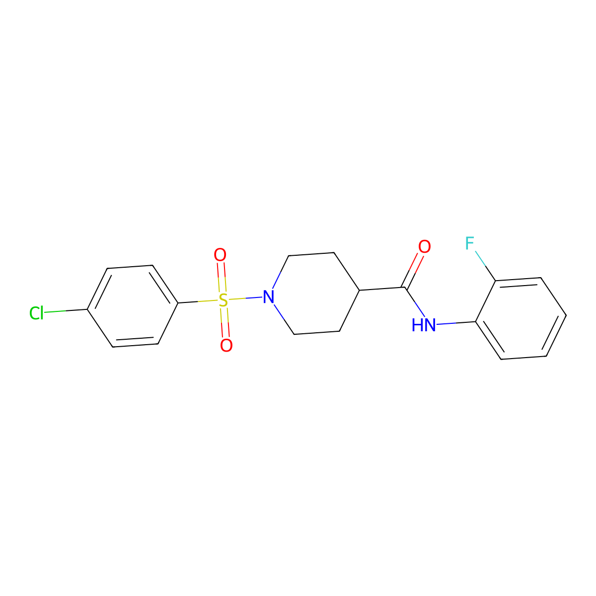 1-(4-chlorophenyl)sulfonyl-N-(2-fluorophenyl)piperidine-4-carboxamide molecular structure, CAS 700847-51-4