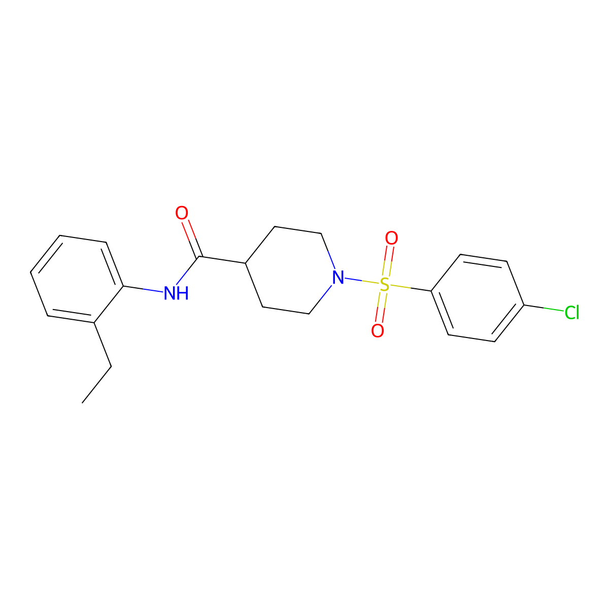 1-(4-chlorophenyl)sulfonyl-N-(2-ethylphenyl)piperidine-4-carboxamide molecular structure, CAS 700847-54-7
