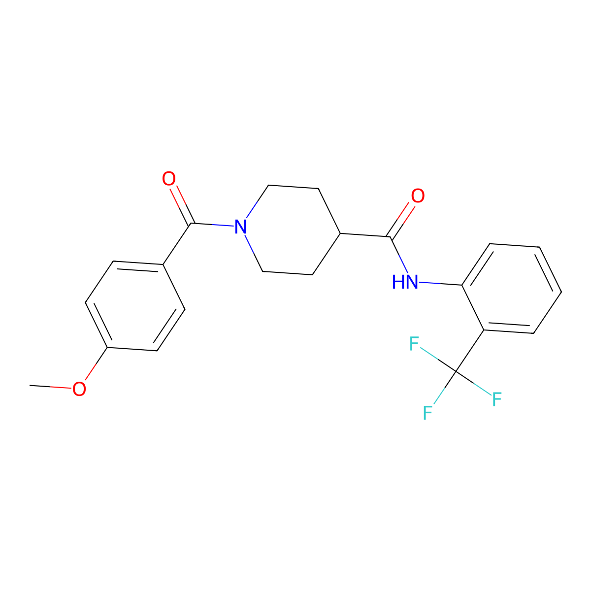 1-(4-methoxybenzoyl)-N-[2-(trifluoromethyl)phenyl]piperidine-4-carboxamide molecular structure, CAS 700847-66-1