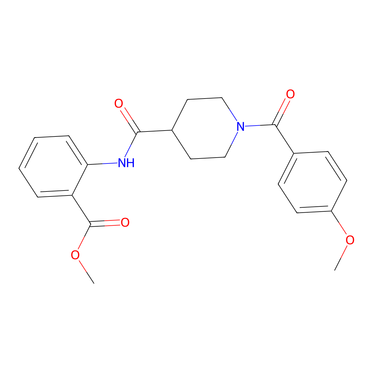 Methyl 2-[1-(4-methoxybenzoyl)piperidine-4-amido]benzoate molecular structure, CAS 700847-72-9