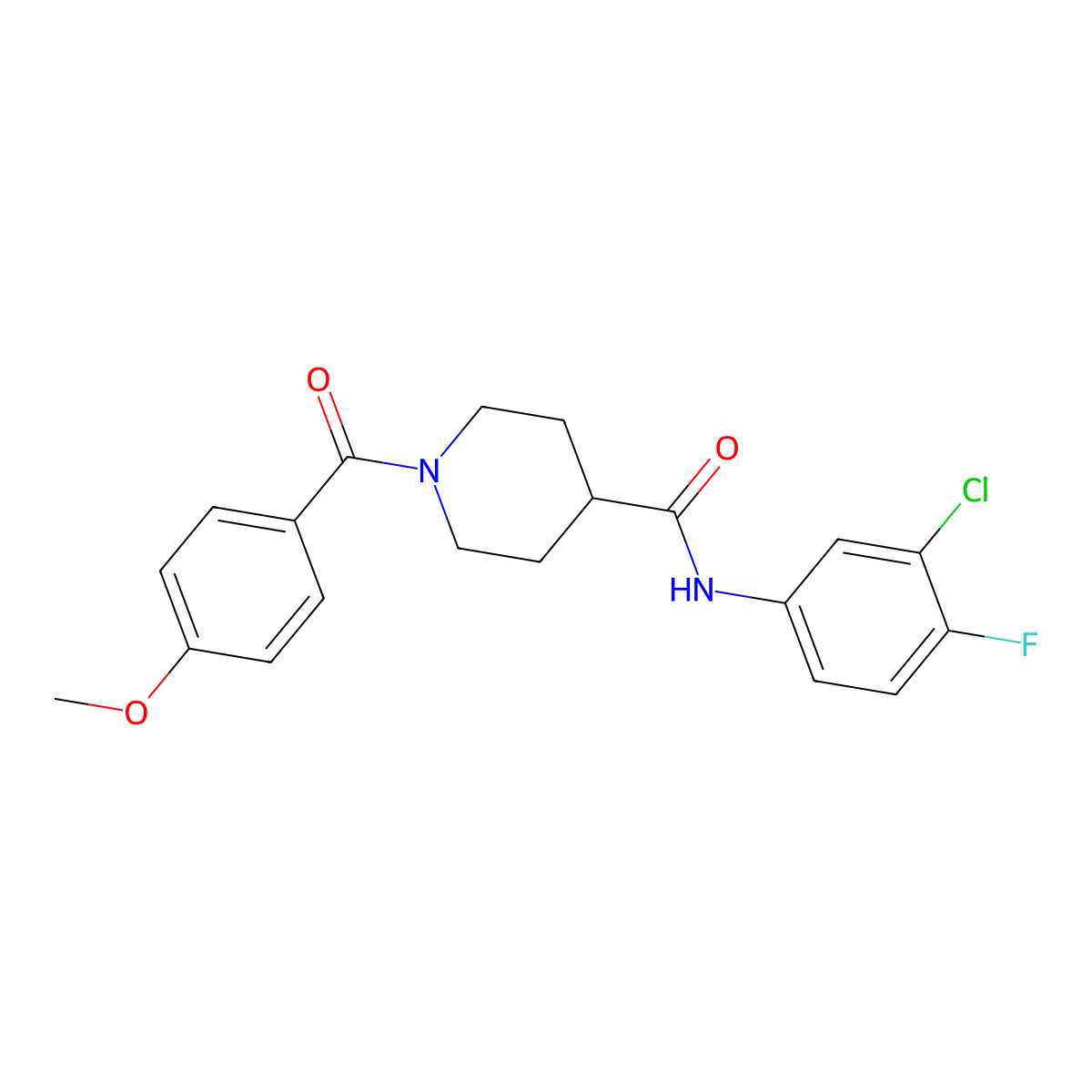 N-(3-chloro-4-fluorophenyl)-1-(4-methoxybenzoyl)piperidine-4-carboxamide molecular structure, CAS 700847-77-4