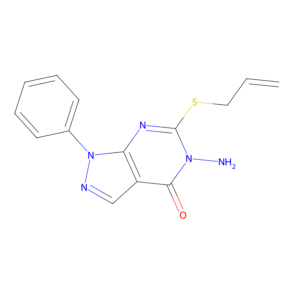 5-Amino-1-phenyl-6-prop-2-enylsulfanylpyrazolo[3,4-d]pyrimidin-4-one molecular structure, CAS 700848-03-9
