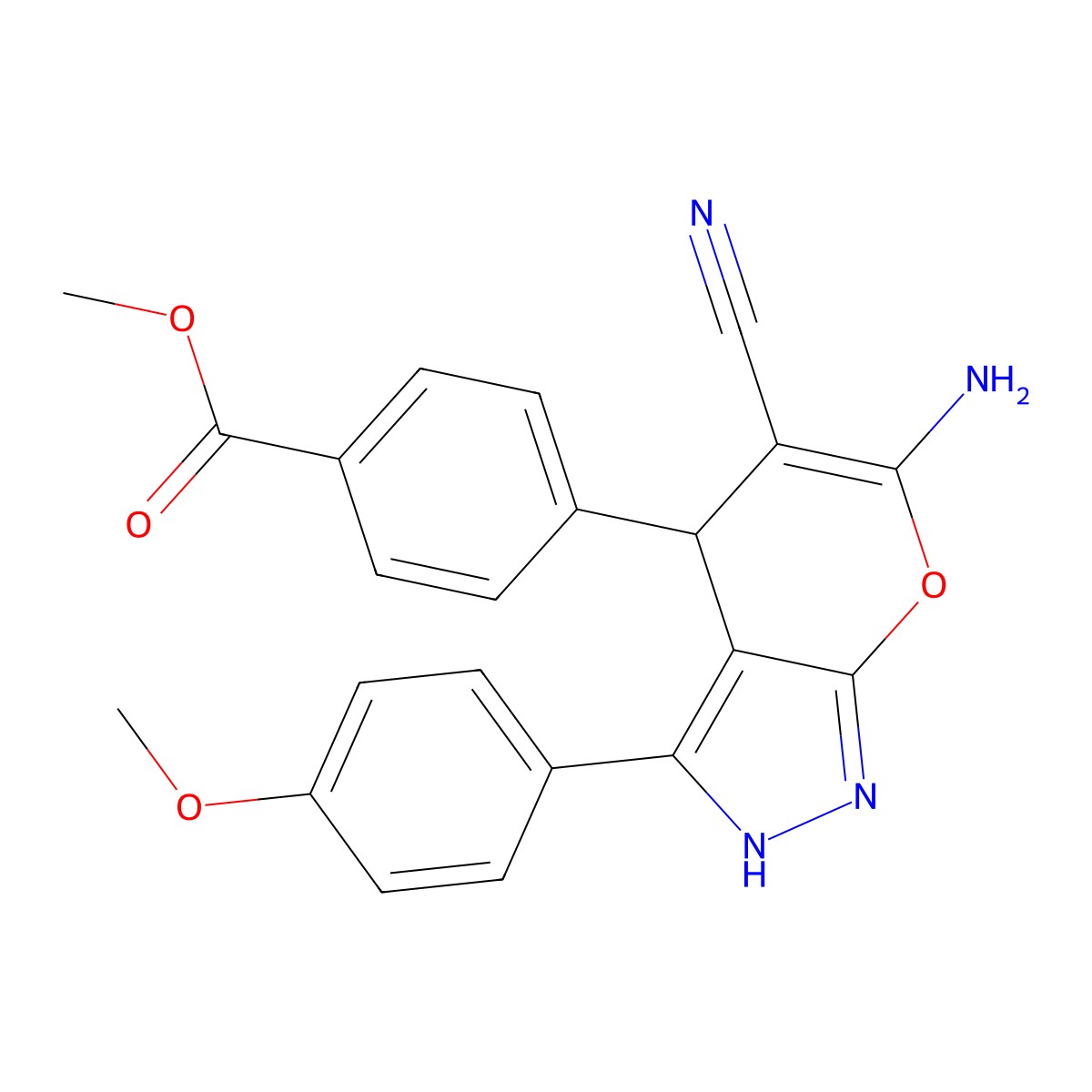 Methyl 4-[6-amino-5-cyano-3-(4-methoxyphenyl)-2,4-dihydropyrano[2,3-c]pyrazol-4-yl]benzoate molecular structure, CAS 700849-16-7