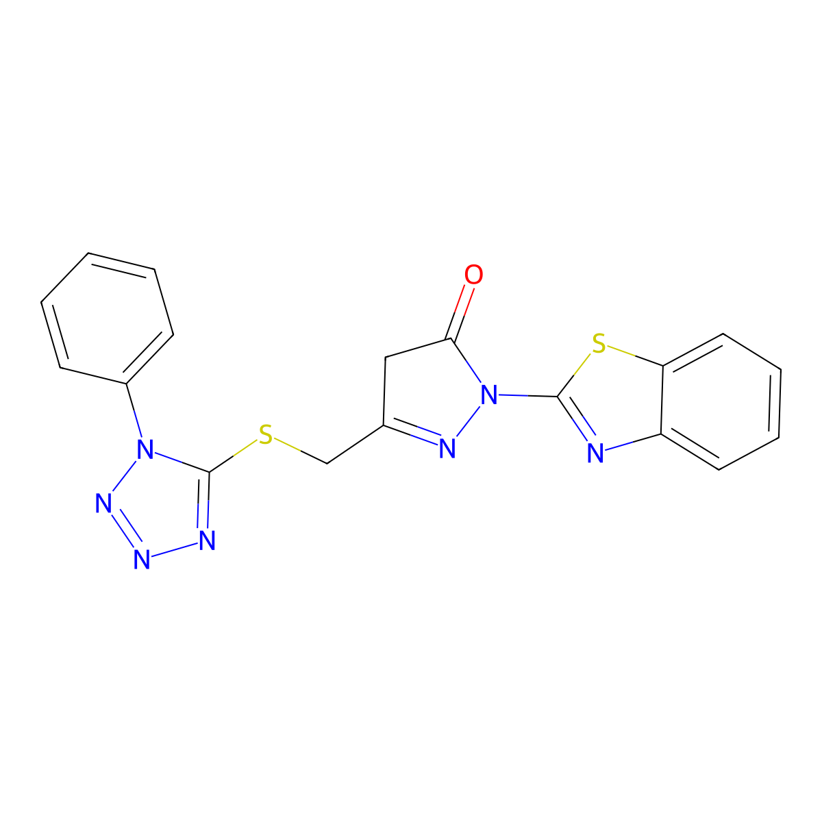 2-(1,3-benzothiazol-2-yl)-5-[(1-phenyltetrazol-5-yl)sulfanylmethyl]-4H-pyrazol-3-one molecular structure, CAS 700849-26-9