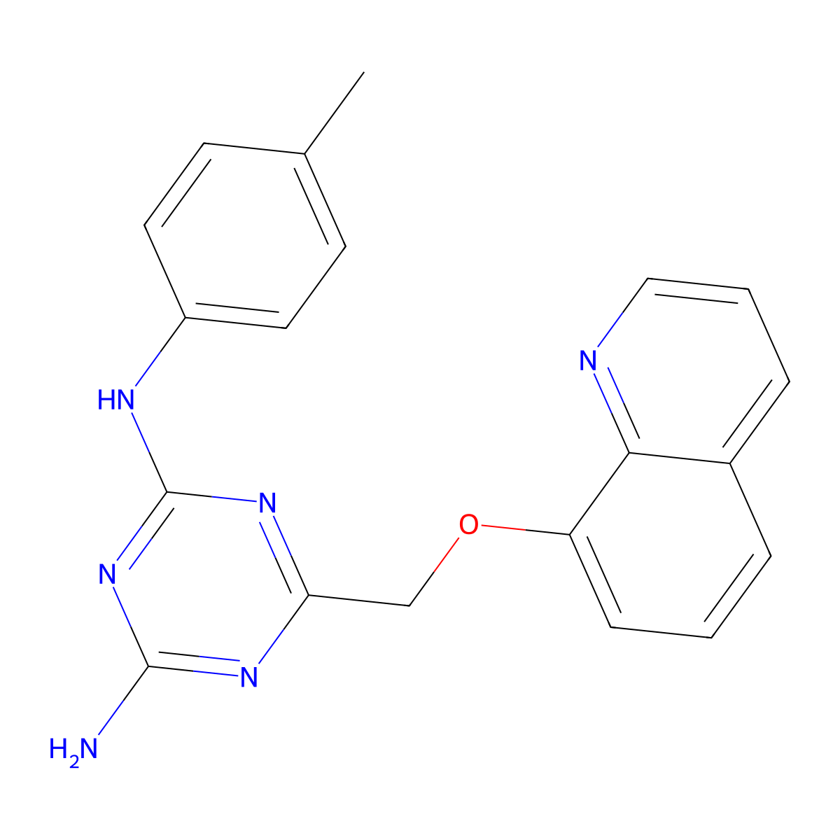 6-(Quinolin-8-yloxymethyl)-N-p-tolyl-[1,3,5]triazine-2,4-diamine molecular structure, CAS 700849-28-1