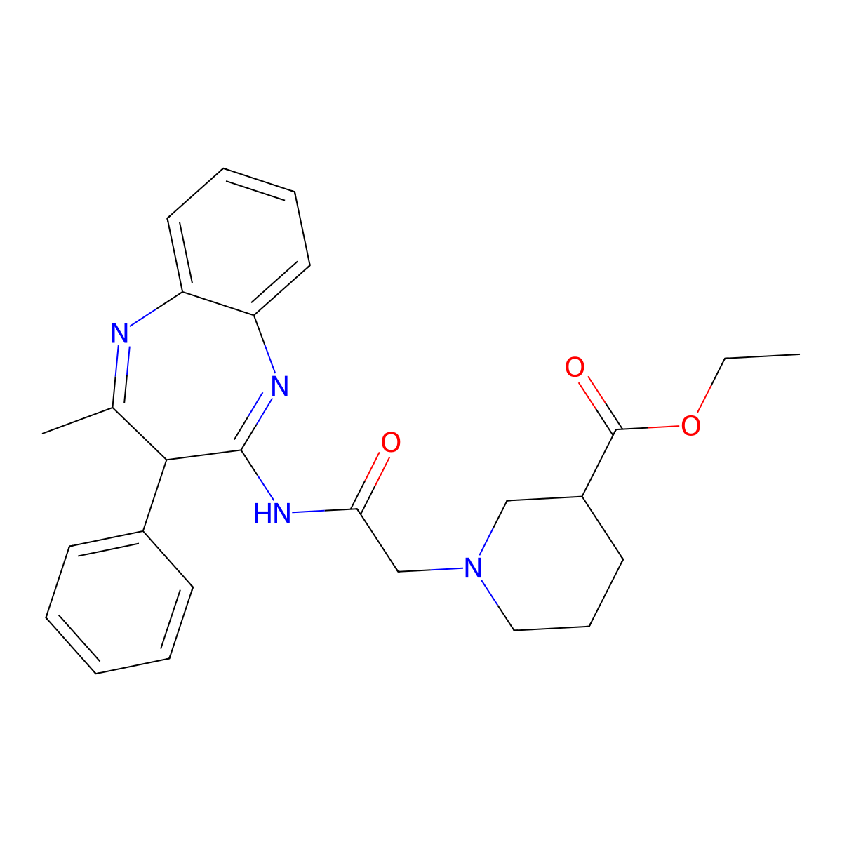 ethyl 1-{2-[(4-methyl-3-phenyl-3H-1,5-benzodiazepin-2-yl)amino]-2-oxoethyl}piperidine-3-carboxylate molecular structure, CAS 700849-32-7