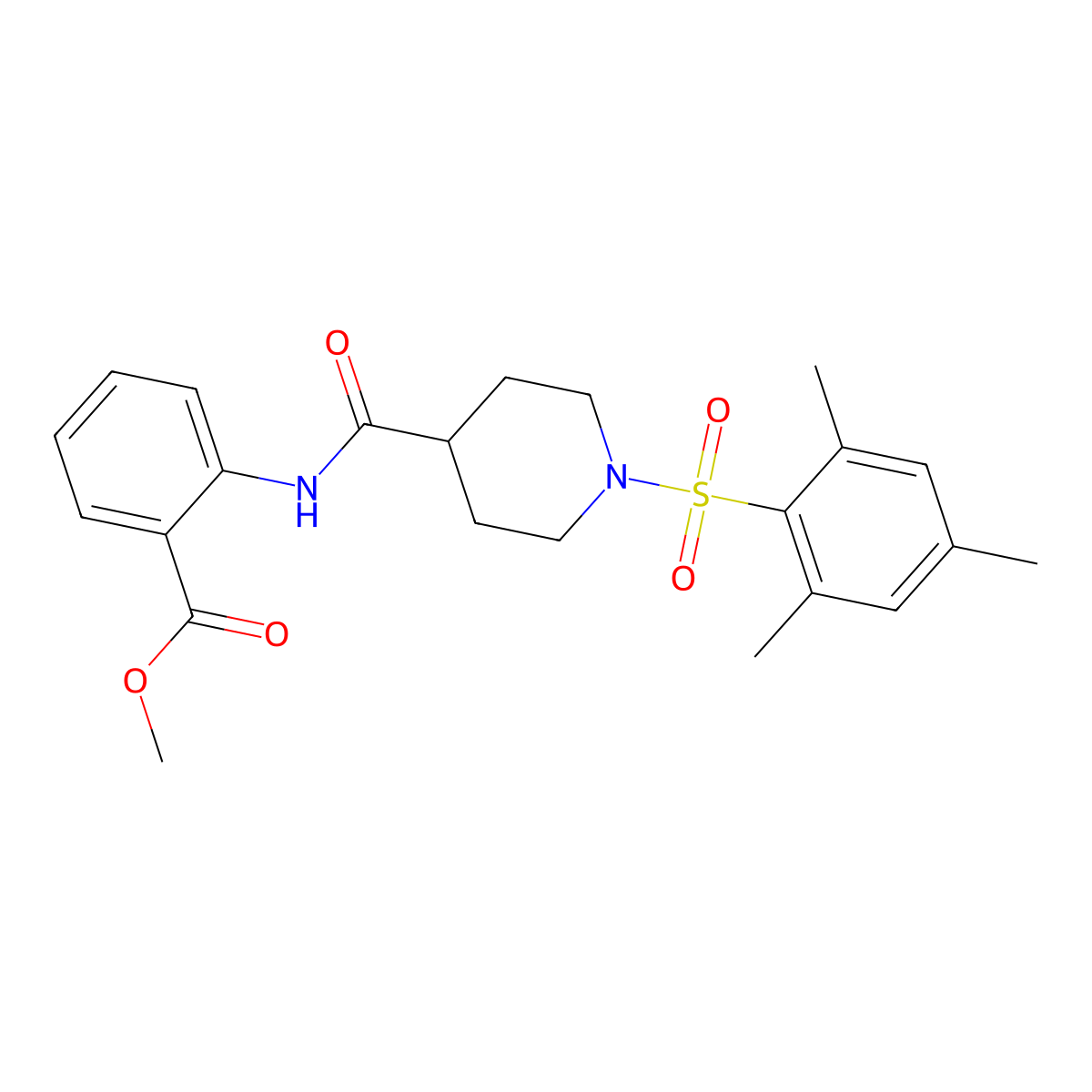 Methyl 2-[({1-[(2,4,6-trimethylphenyl)sulfonyl]piperidin-4-yl}carbonyl)amino]benzoate molecular structure, CAS 700849-34-9