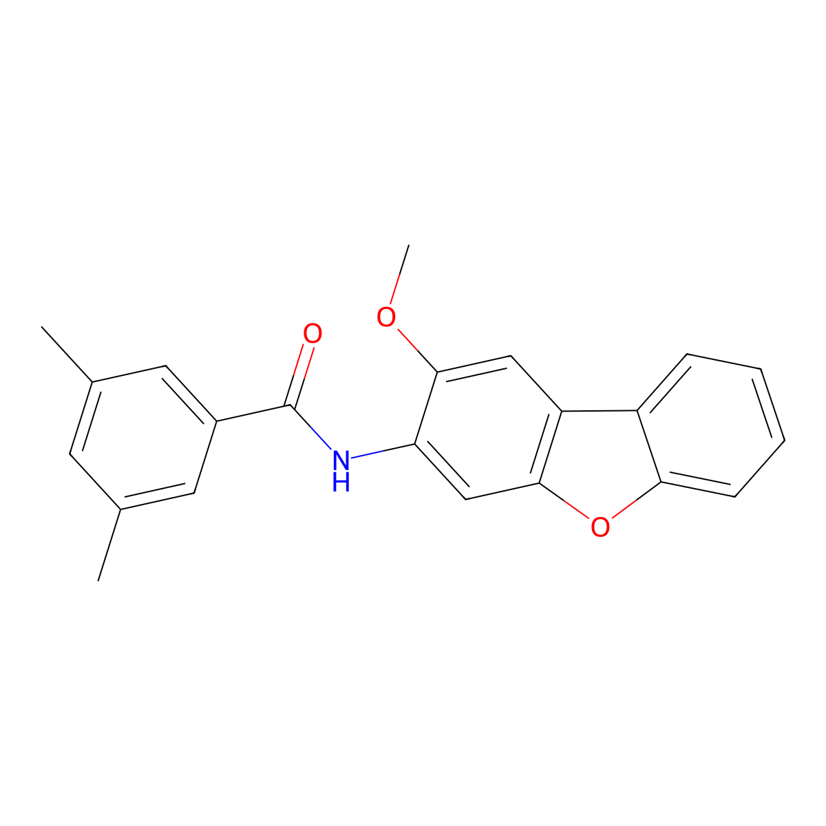 N-(2-methoxydibenzofuran-3-yl)-3,5-dimethylbenzamide molecular structure, CAS 700850-11-9