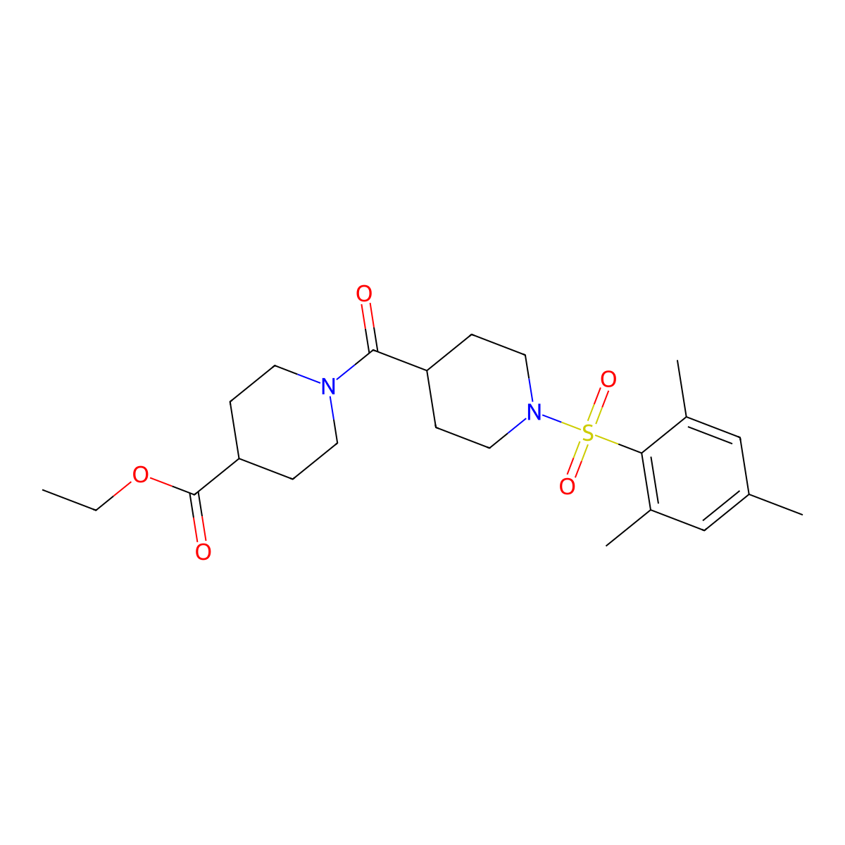 Ethyl 1-({1-[(2,4,6-trimethylphenyl)sulfonyl]piperidin-4-yl}carbonyl)piperidine-4-carboxylate molecular structure, CAS 700850-62-0