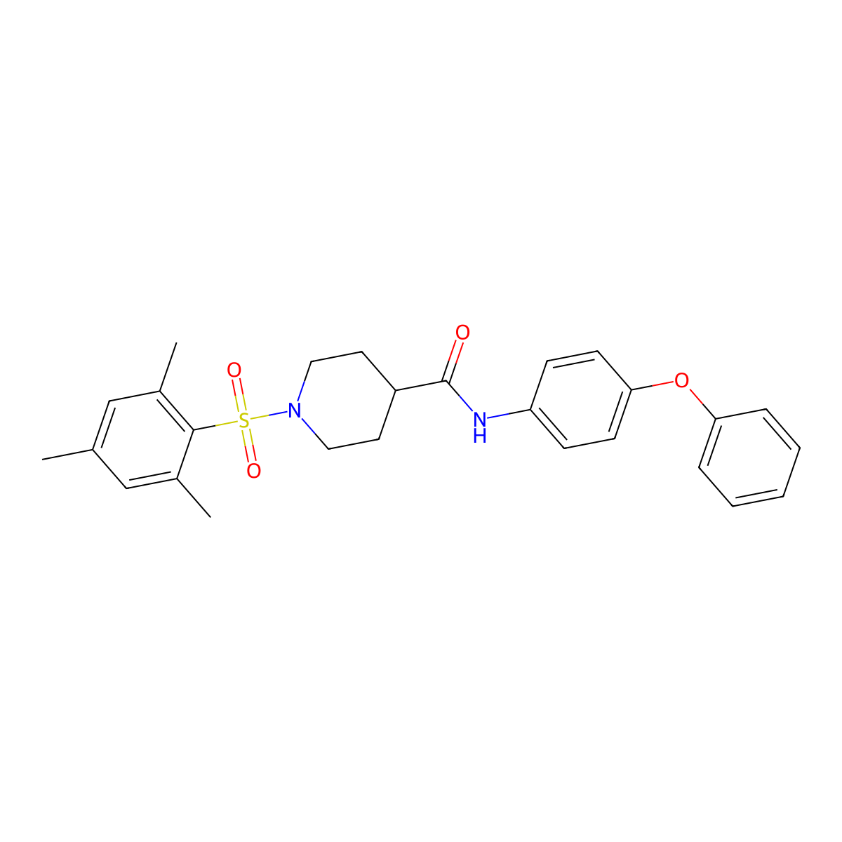 N-(4-phenoxyphenyl)-1-(2,4,6-trimethylphenyl)sulfonylpiperidine-4-carboxamide molecular structure, CAS 700850-66-4