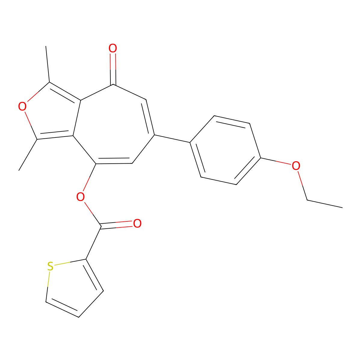 6-(4-ethoxyphenyl)-1,3-dimethyl-4-oxo-4H-cyclohepta[c]furan-8-yl thiophene-2-carboxylate molecular structure, CAS 700850-94-8