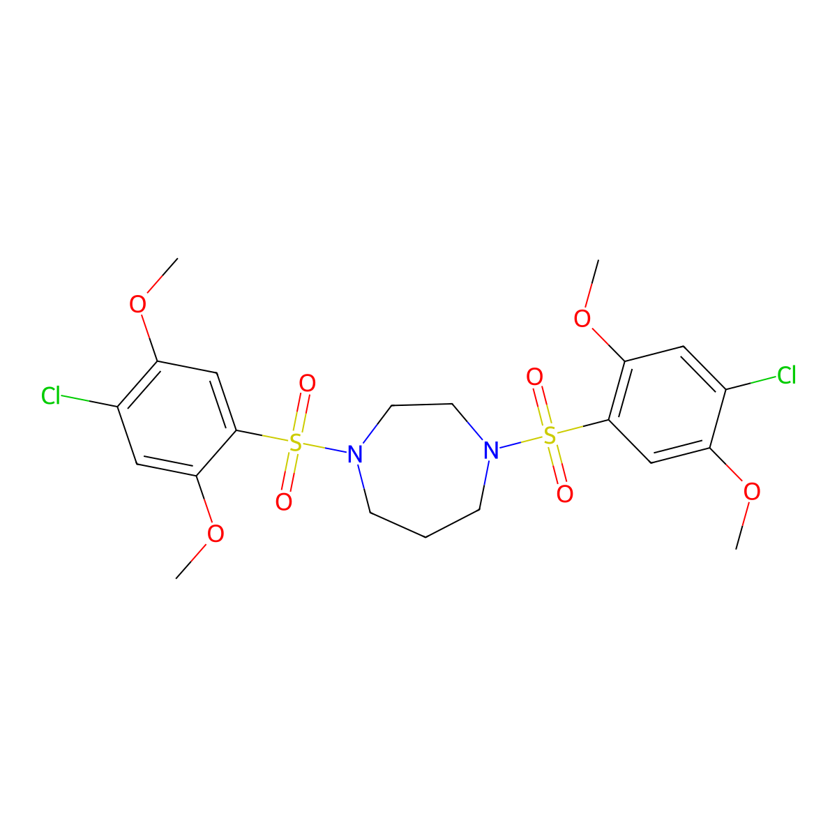 1,4-Bis[(4-chloro-2,5-dimethoxyphenyl)sulfonyl]-1,4-diazepane molecular structure, CAS 700851-23-6