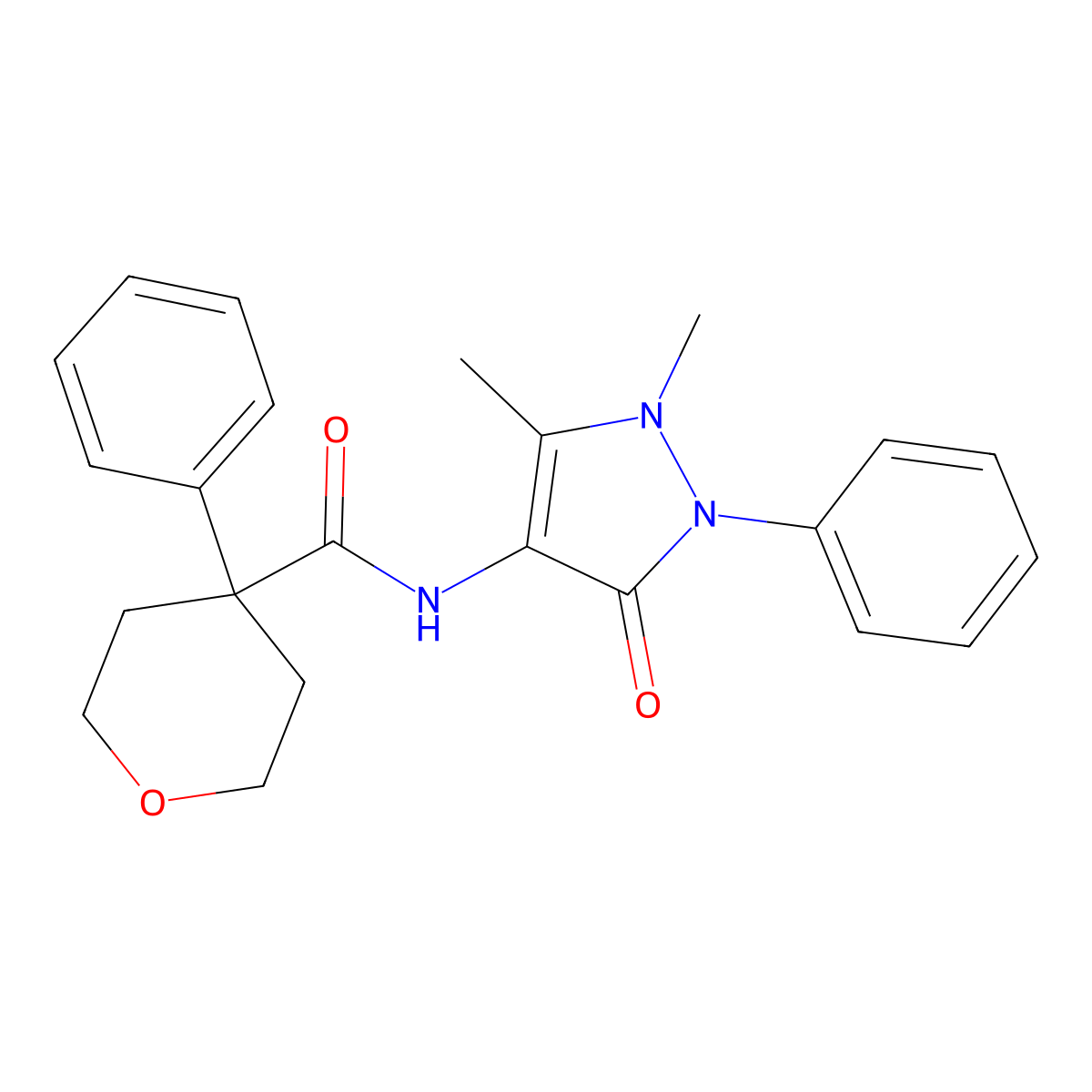 N-(1,5-dimethyl-3-oxo-2-phenyl-2,3-dihydro-1H-pyrazol-4-yl)-4-phenyltetrahydro-2H-pyran-4-carboxamide molecular structure, CAS 700851-60-1