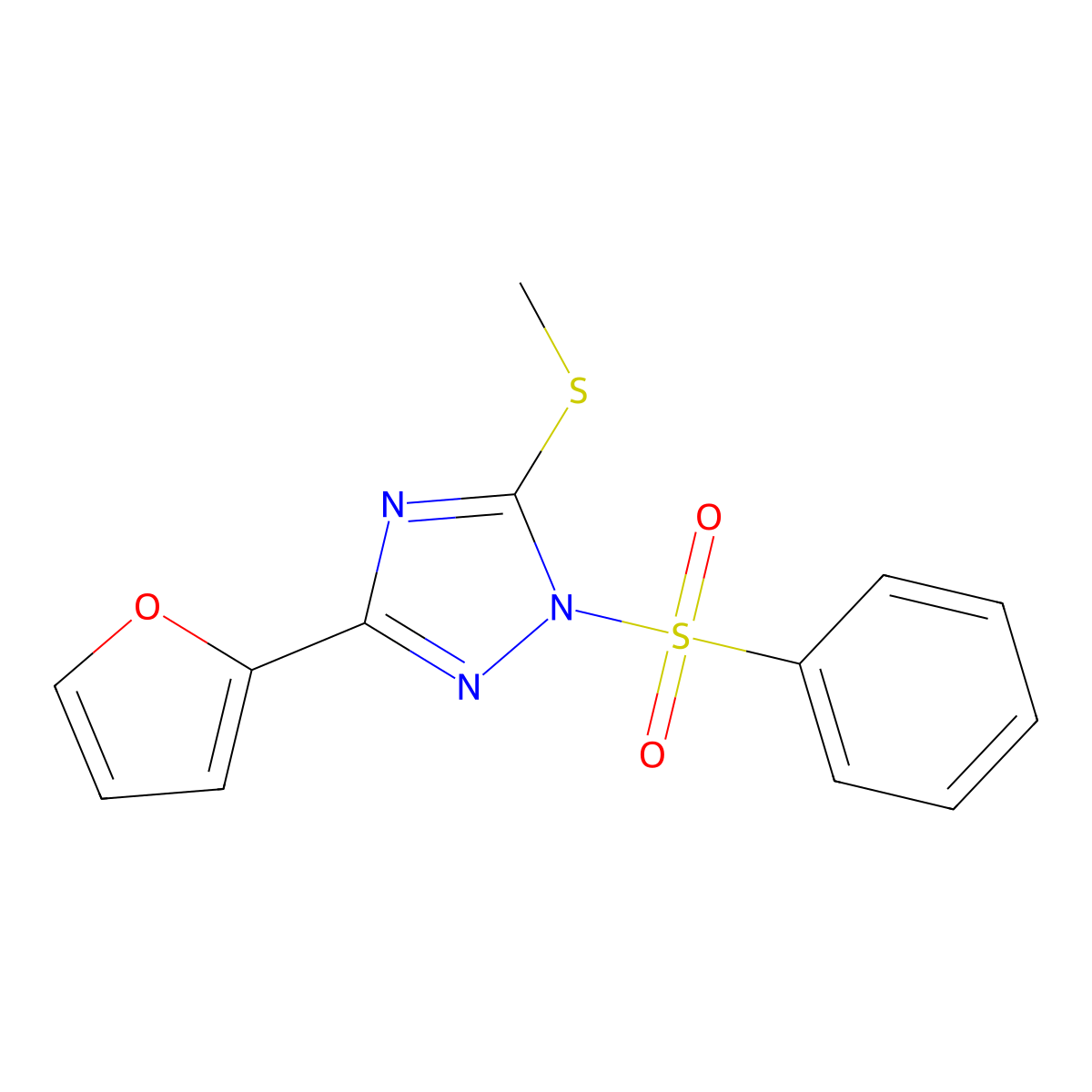 3-(2-furyl)-5-(methylthio)-1-(phenylsulfonyl)-1H-1,2,4-triazole molecular structure, CAS 700851-63-4
