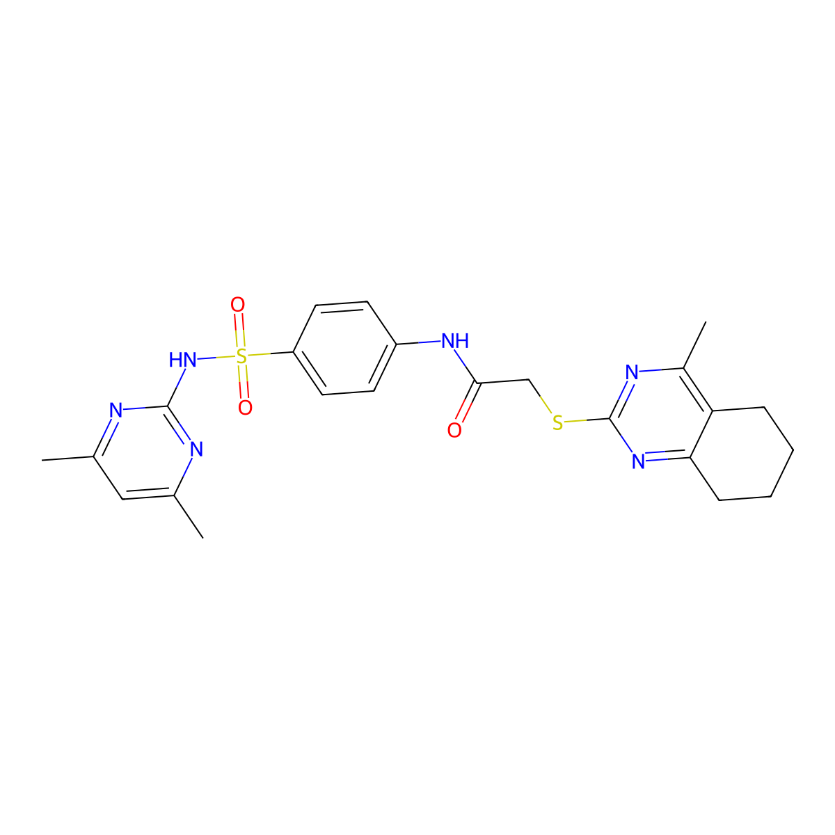 N-[4-[(4,6-dimethylpyrimidin-2-yl)sulfamoyl]phenyl]-2-[(4-methyl-5,6,7,8-tetrahydroquinazolin-2-yl)sulfanyl]acetamide molecular structure, CAS 700851-96-3