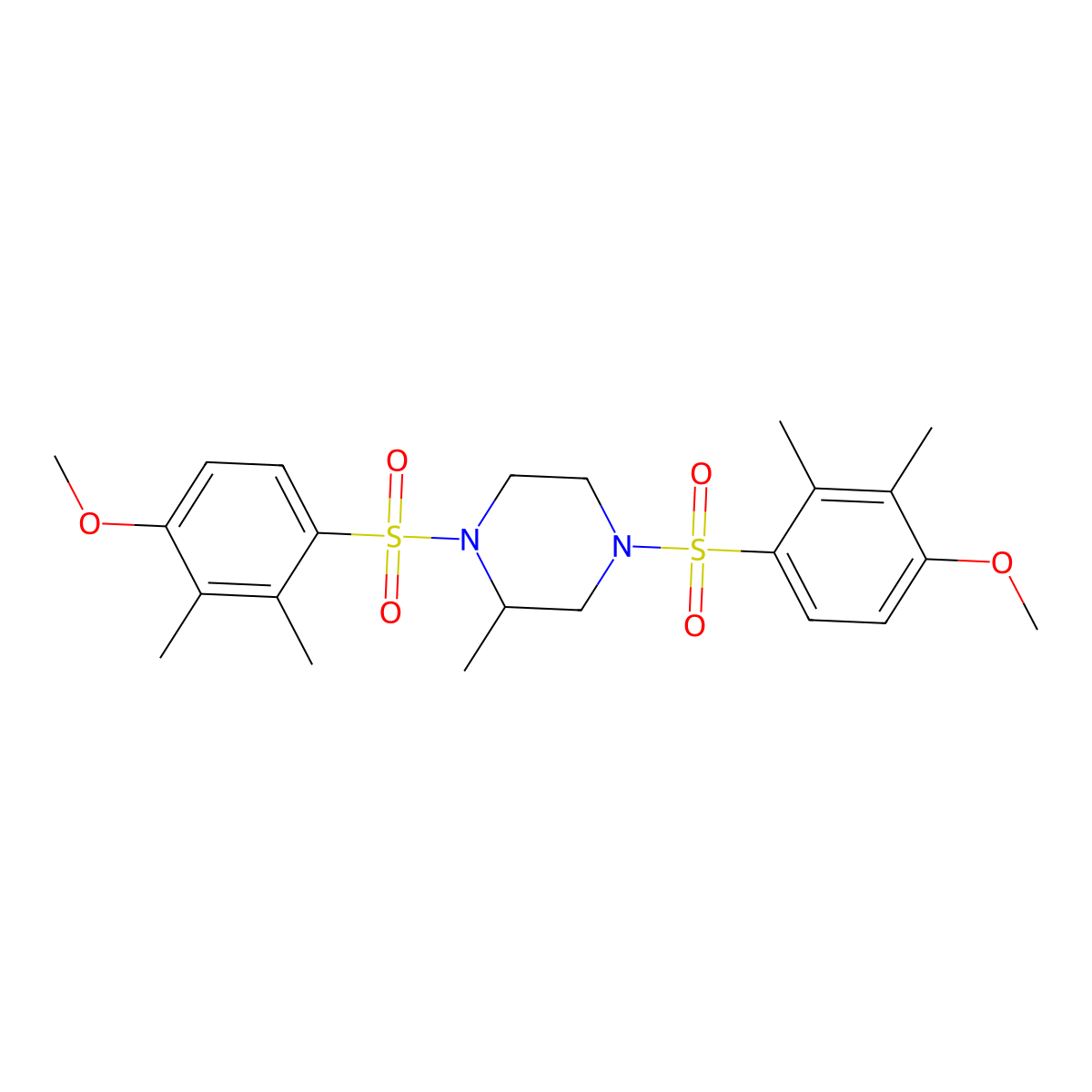 1,4-Bis[(4-methoxy-2,3-dimethylphenyl)sulfonyl]-2-methylpiperazine molecular structure, CAS 700852-08-0