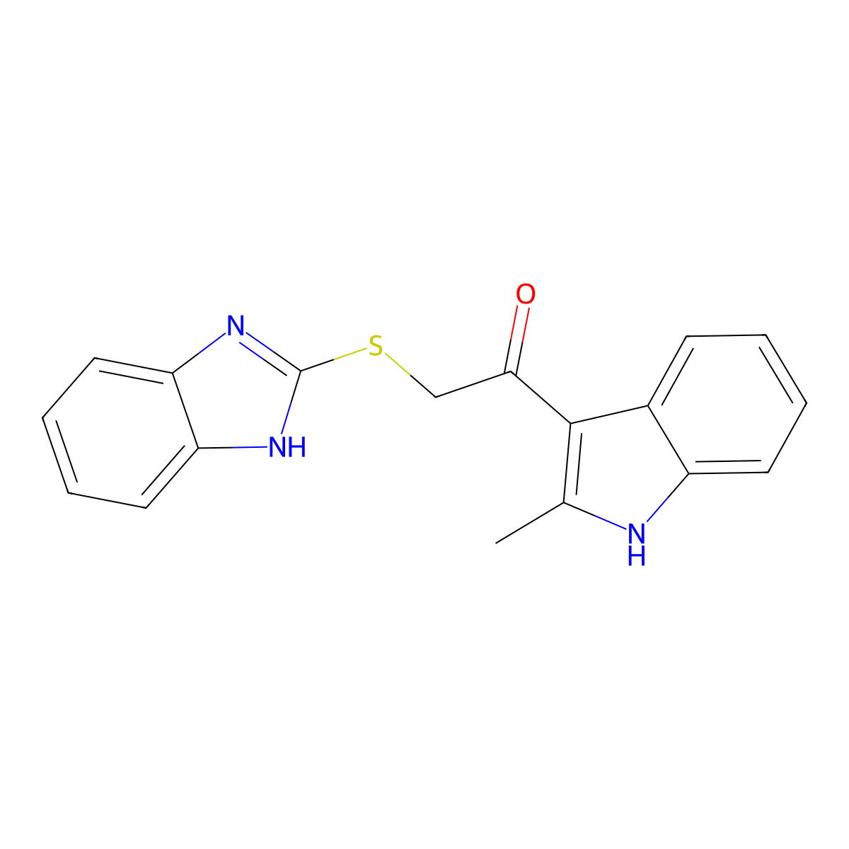 2-(1H-benzimidazol-2-ylsulfanyl)-1-(2-methyl-1H-indol-3-yl)ethanone molecular structure, CAS 700852-38-6