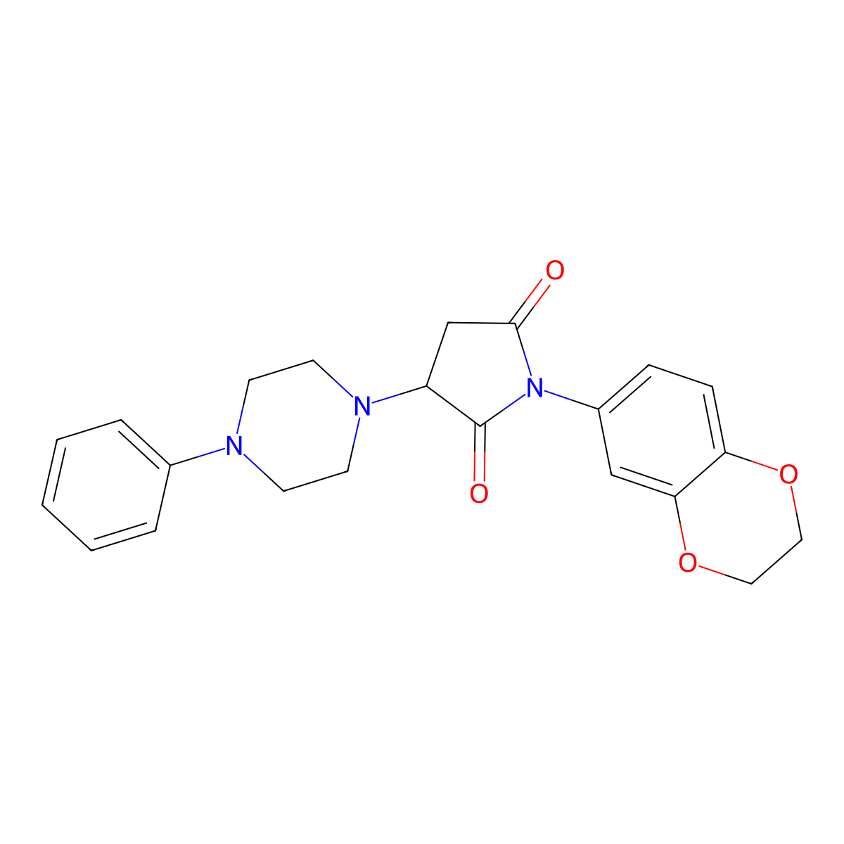 1-(2,3-Dihydro-1,4-benzodioxin-6-yl)-3-(4-phenyl-1-piperazinyl)-2,5-pyrrolidinedione molecular structure, CAS 700852-40-0