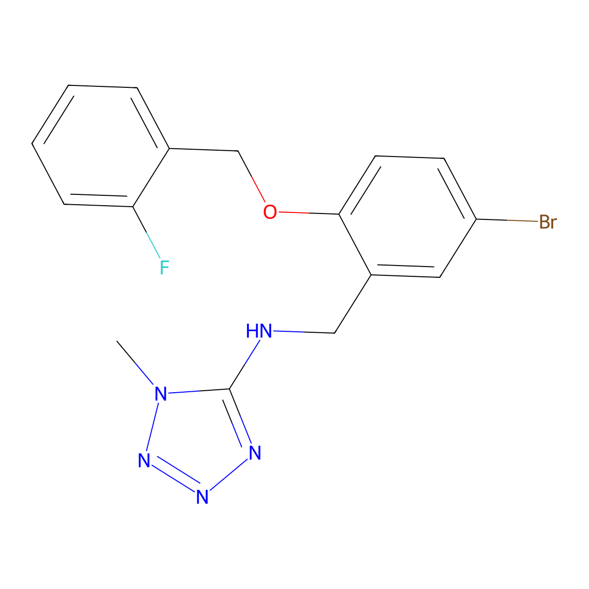 N-[[5-bromo-2-[(2-fluorophenyl)methoxy]phenyl]methyl]-1-methyltetrazol-5-amine molecular structure, CAS 700852-87-5