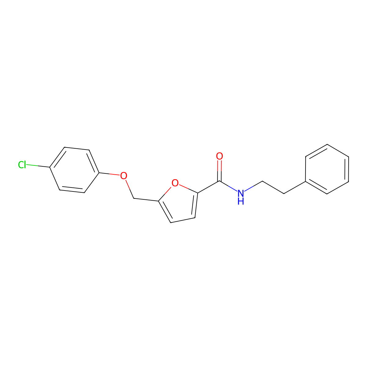 5-[(4-chlorophenoxy)methyl]-N-(2-phenylethyl)furan-2-carboxamide molecular structure, CAS 700853-03-8