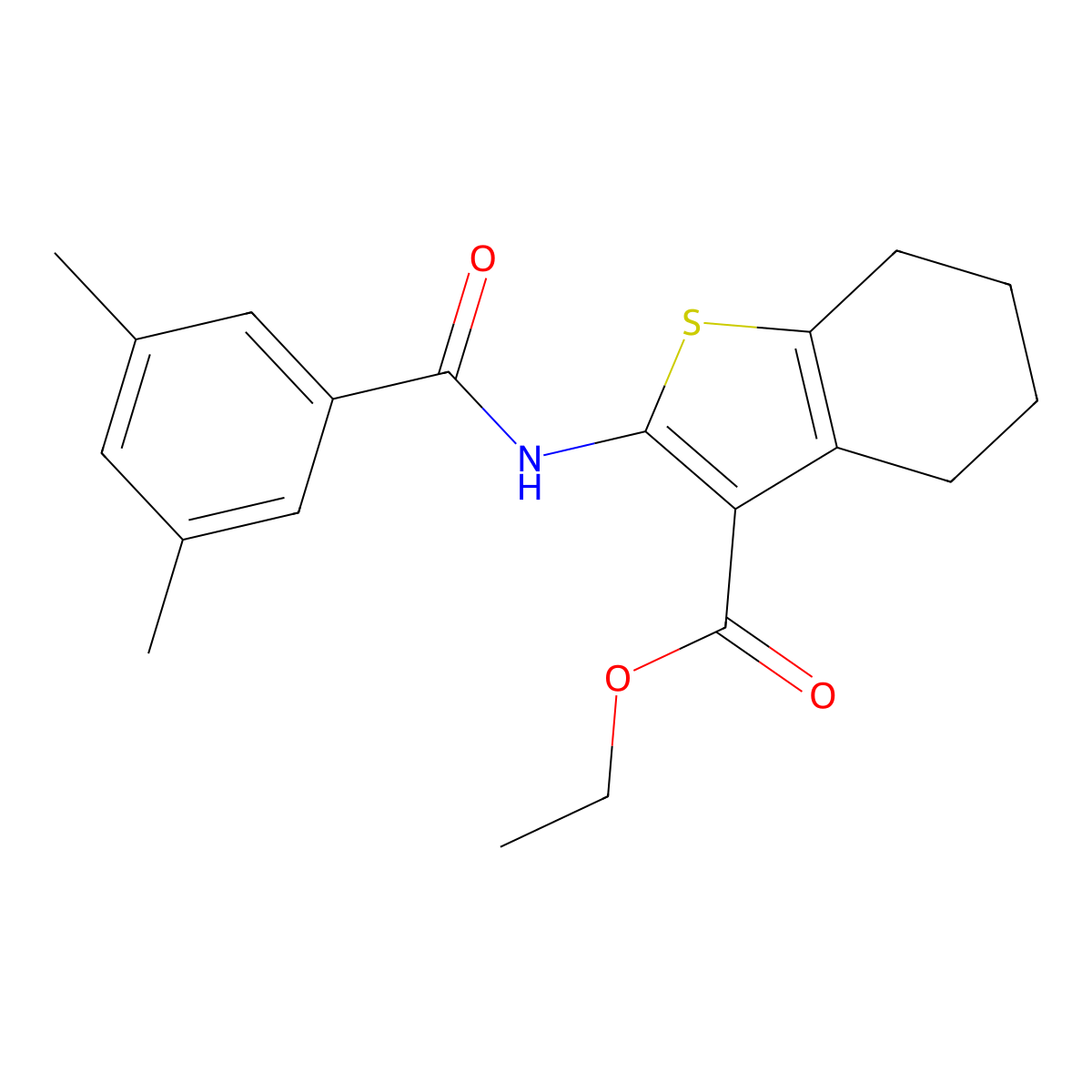 Ethyl 2-{[(3,5-dimethylphenyl)carbonyl]amino}-4,5,6,7-tetrahydro-1-benzothiophene-3-carboxylate molecular structure, CAS 700853-06-1