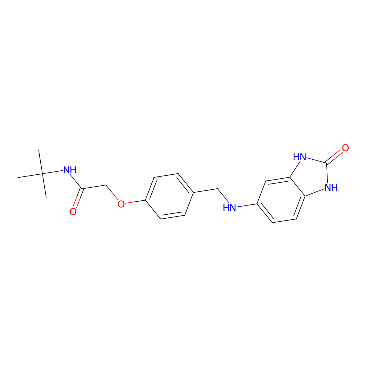 N-(tert-butyl)-2-(4-{[(2-oxo-2,3-dihydro-1H-benzimidazol-5-yl)amino]methyl}phenoxy)acetamide molecular structure, CAS 700853-19-6