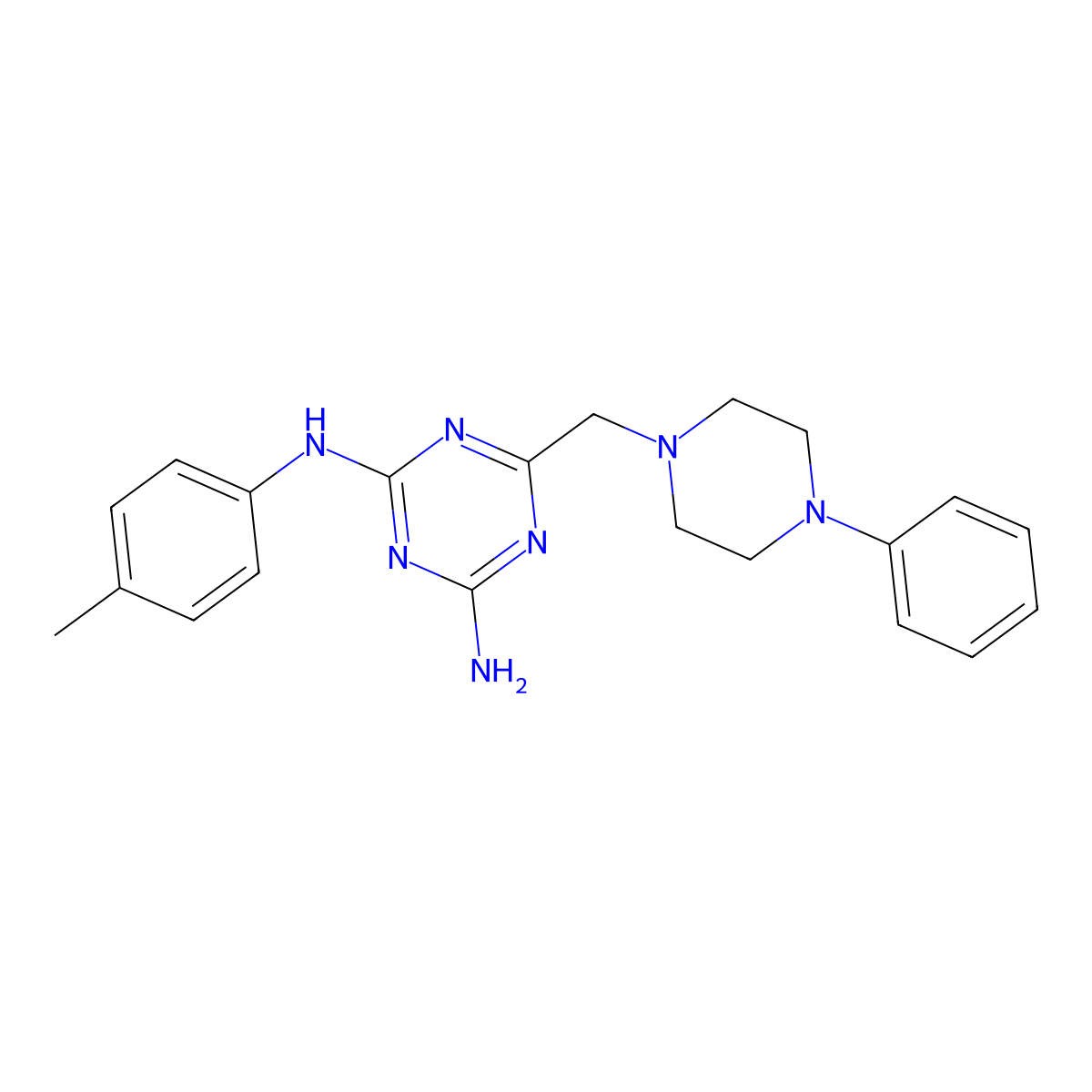 N-(4-methylphenyl)-6-[(4-phenylpiperazin-1-yl)methyl]-1,3,5-triazine-2,4-diamine molecular structure, CAS 700853-49-2
