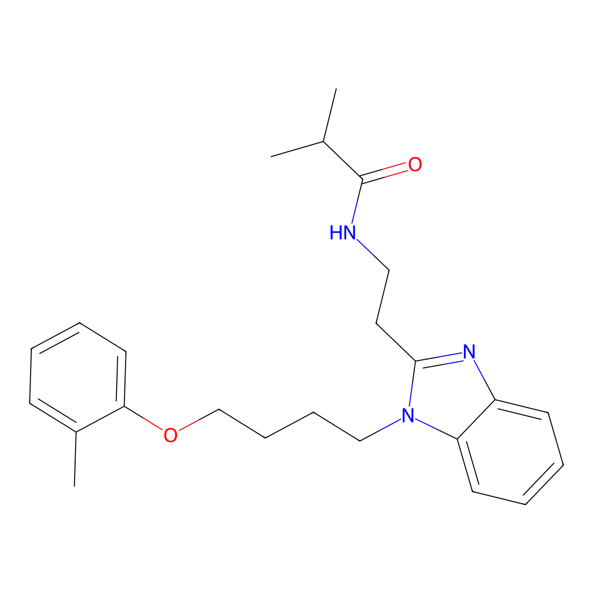 2-methyl-N-[2-[1-[4-(2-methylphenoxy)butyl]benzimidazol-2-yl]ethyl]propanamide molecular structure, CAS 700853-77-6
