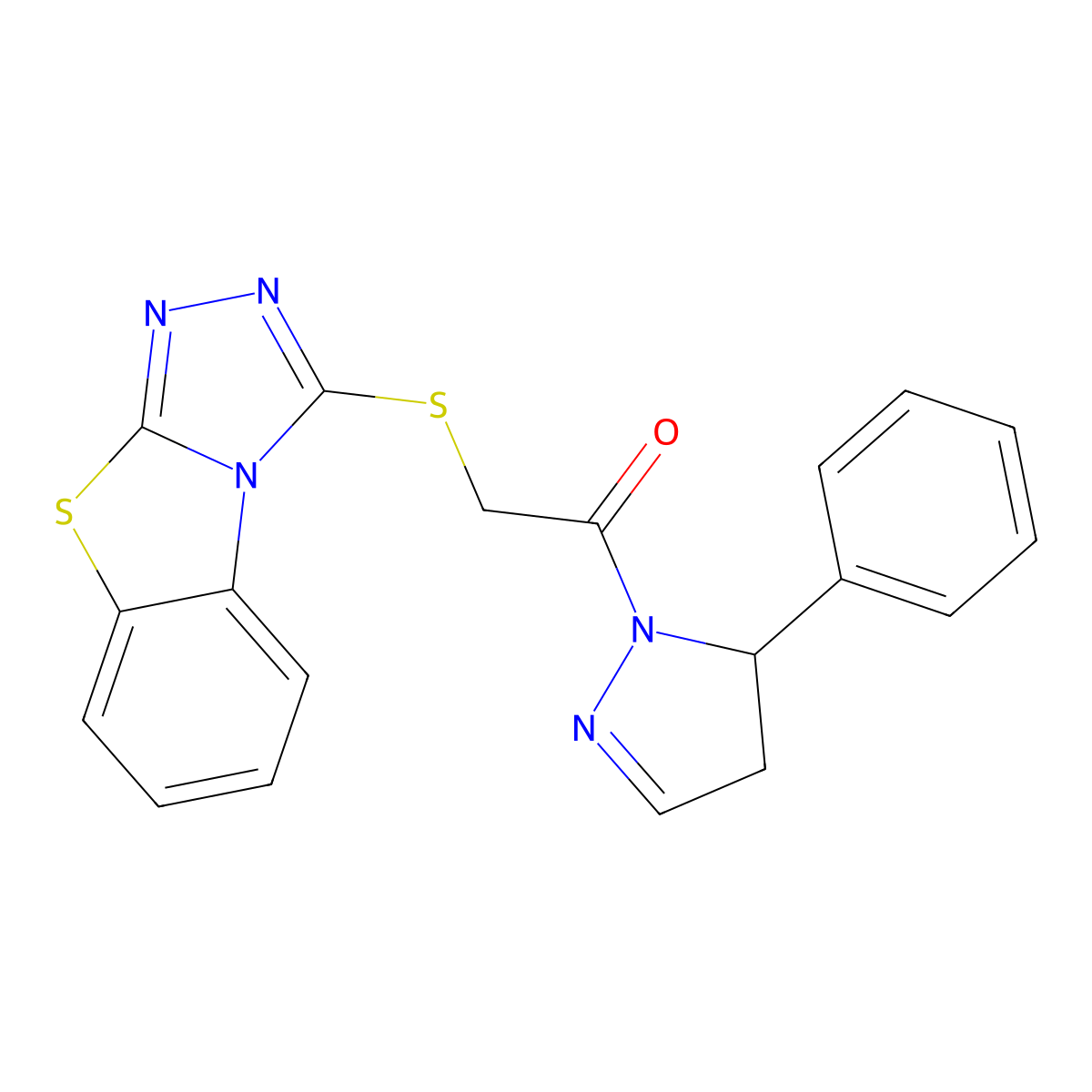 1-(5-phenyl-4,5-dihydro-1H-pyrazol-1-yl)-2-([1,2,4]triazolo[3,4-b][1,3]benzothiazol-3-ylsulfanyl)ethanone molecular structure, CAS 700853-79-8