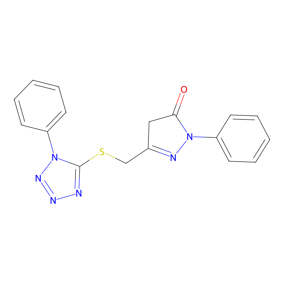 2-phenyl-5-{[(1-phenyl-1H-tetrazol-5-yl)sulfanyl]methyl}-2,4-dihydro-3H-pyrazol-3-one molecular structure, CAS 700854-12-2