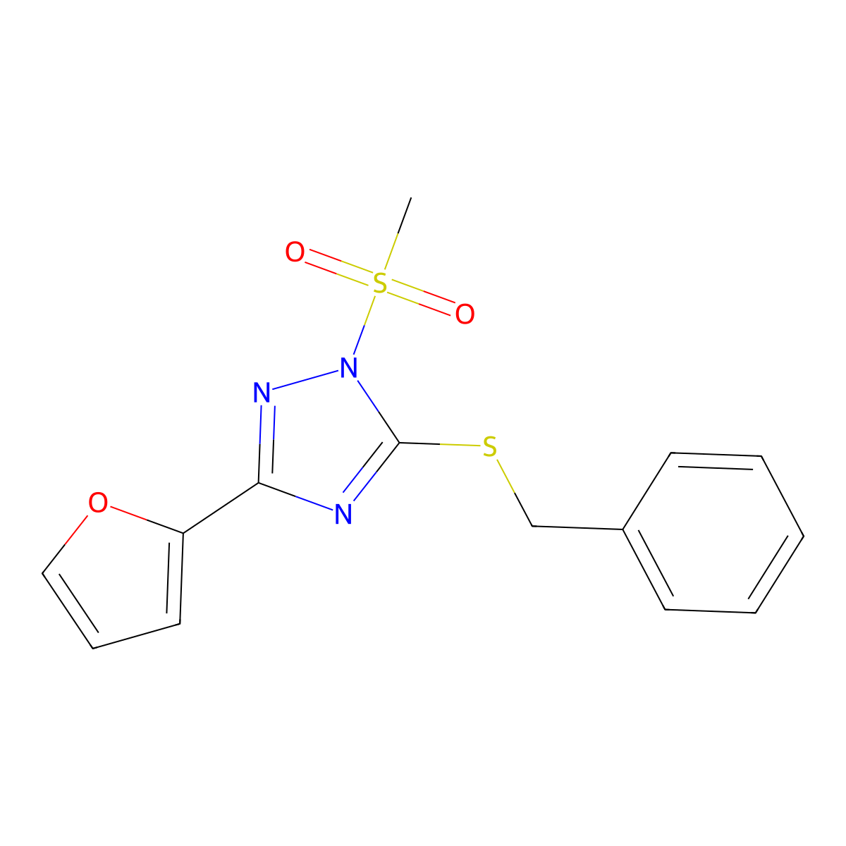 5-Benzylsulfanyl-3-(furan-2-yl)-1-methylsulfonyl-1,2,4-triazole molecular structure, CAS 700854-39-3