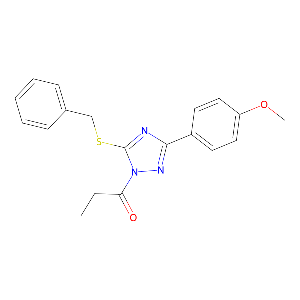 1-[5-Benzylsulfanyl-3-(4-methoxyphenyl)-1,2,4-triazol-1-yl]propan-1-one molecular structure, CAS 700854-52-0