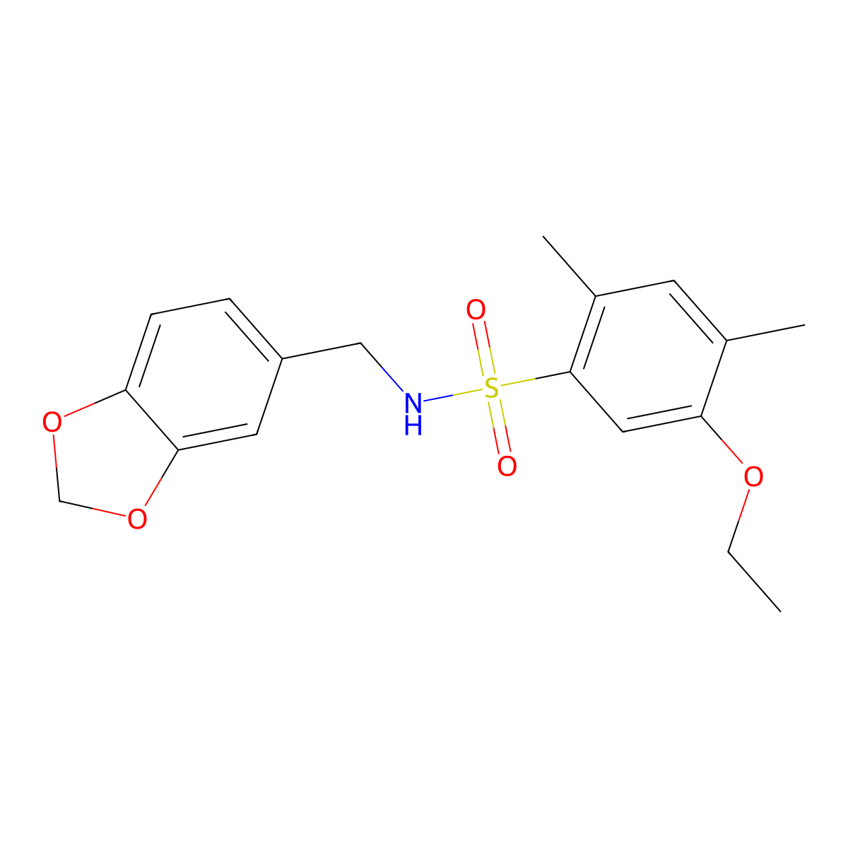 N-(1,3-benzodioxol-5-ylmethyl)-5-ethoxy-2,4-dimethylbenzenesulfonamide molecular structure, CAS 700854-79-1