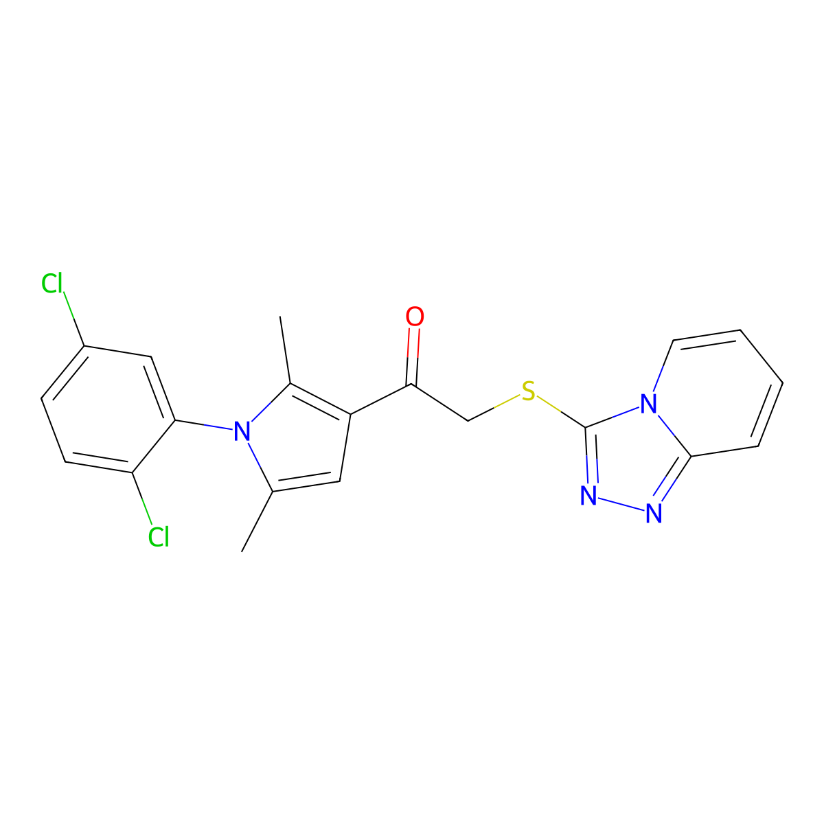 2-([1,2,4]triazolo[4,3-a]pyridin-3-ylthio)-1-(1-(2,5-dichlorophenyl)-2,5-dimethyl-1H-pyrrol-3-yl)ethanone molecular structure, CAS 700855-04-5