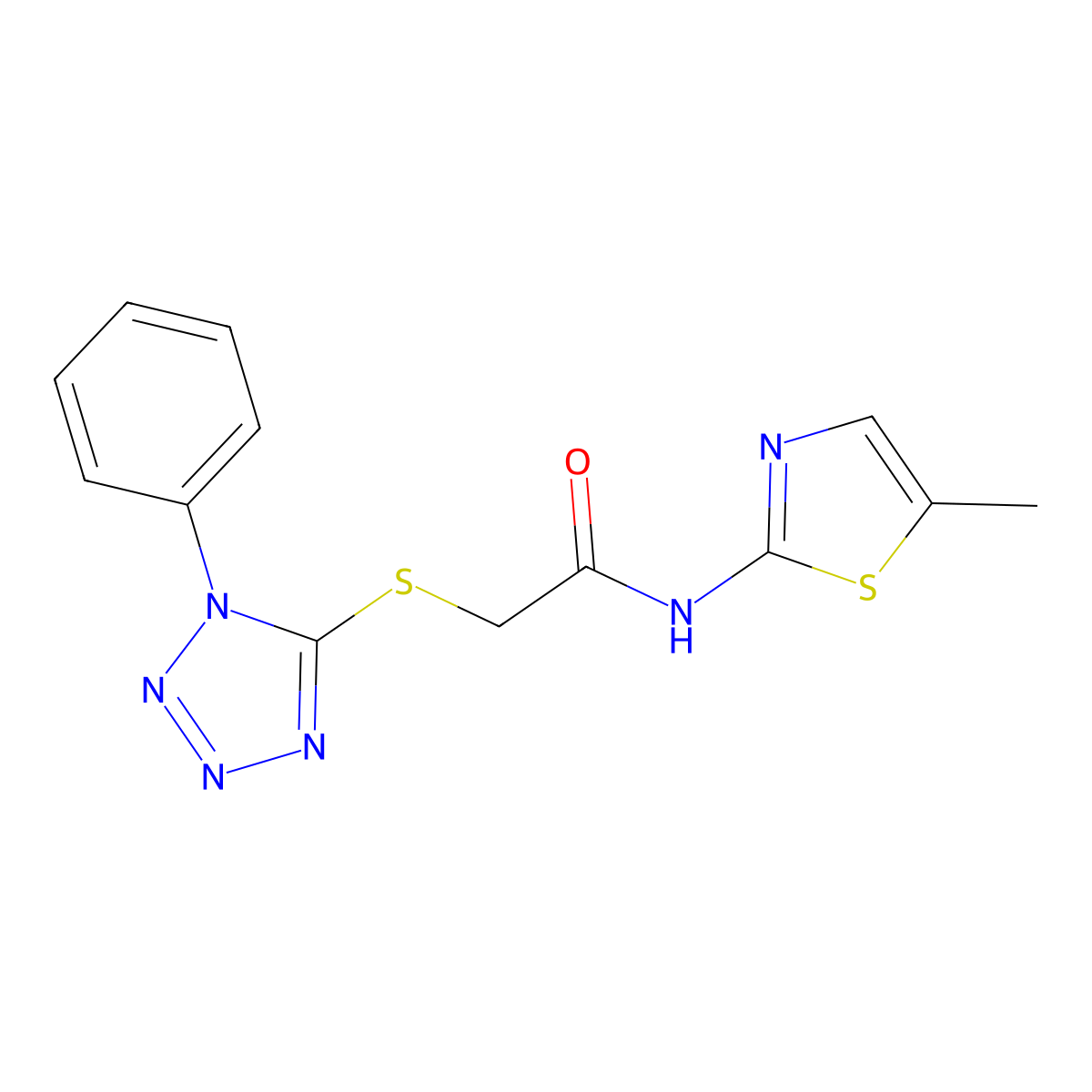 N-(5-methyl-1,3-thiazol-2-yl)-2-(1-phenyltetrazol-5-yl)sulfanylacetamide molecular structure, CAS 700855-37-4