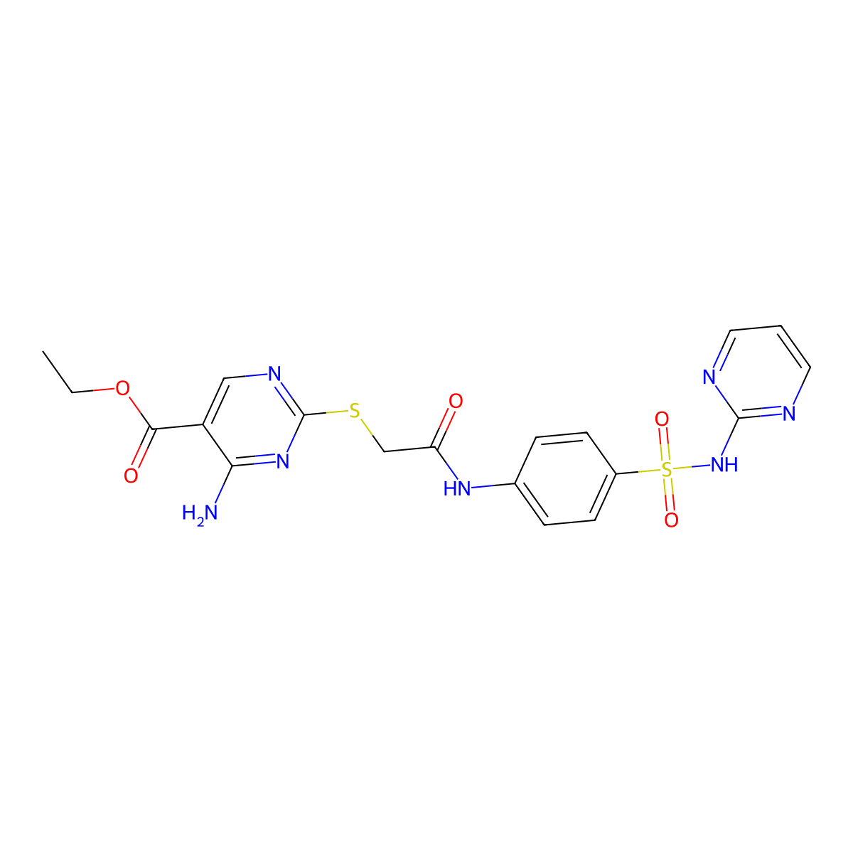 Ethyl 4-amino-2-((2-oxo-2-((4-((2-pyrimidinylamino)sulfonyl)phenyl)amino)ethyl)sulfanyl)-5-pyrimidinecarboxylate molecular structure, CAS 700855-46-5