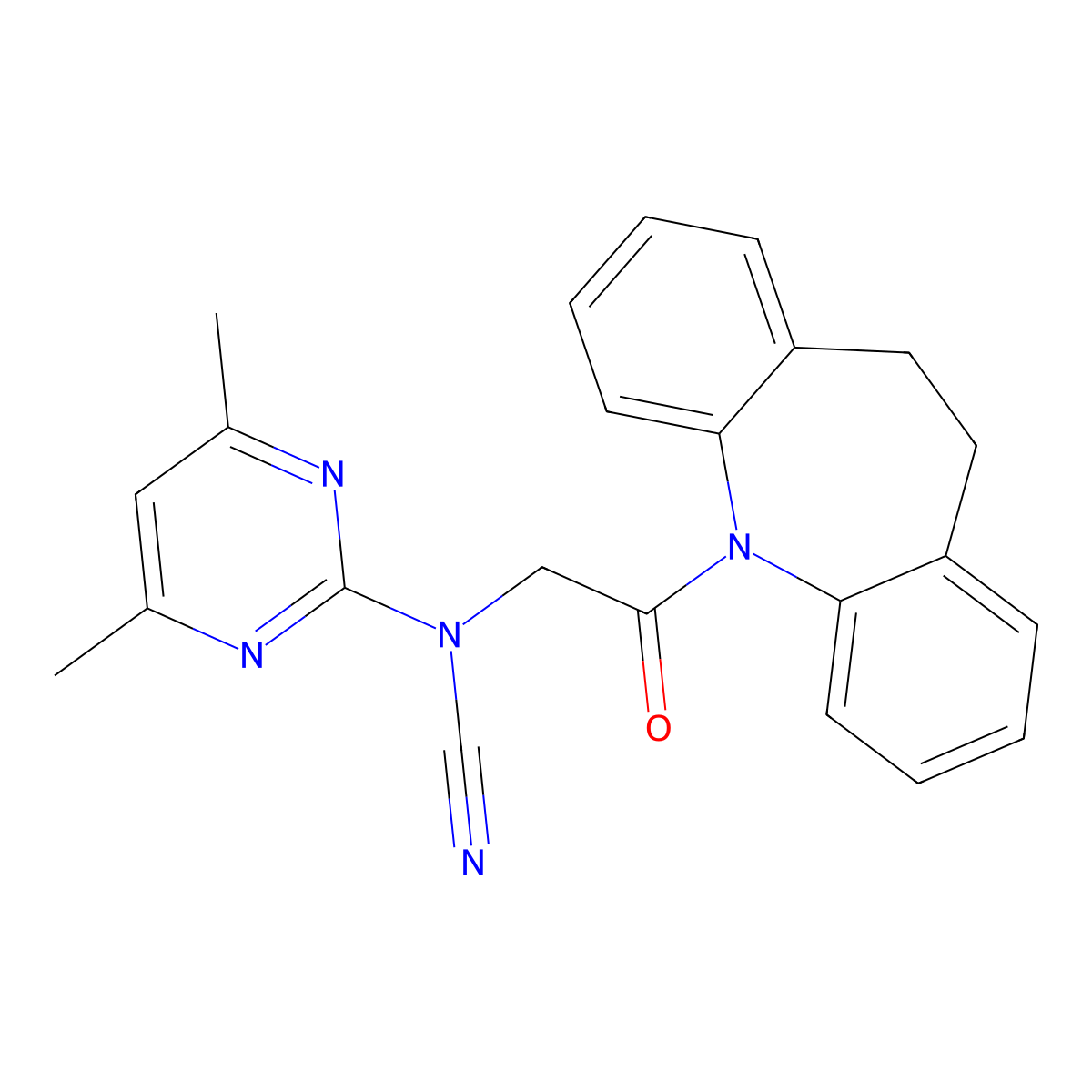 [2-(5,6-Dihydrobenzo[b][1]benzazepin-11-yl)-2-oxoethyl]-(4,6-dimethylpyrimidin-2-yl)cyanamide molecular structure, CAS 700855-49-8