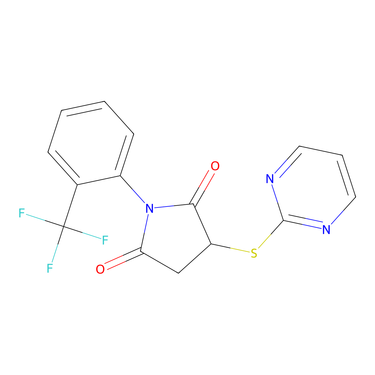 3-(2-Pyrimidinylthio)-1-[2-(trifluoromethyl)phenyl]pyrrolidine-2,5-dione molecular structure, CAS 700855-63-6