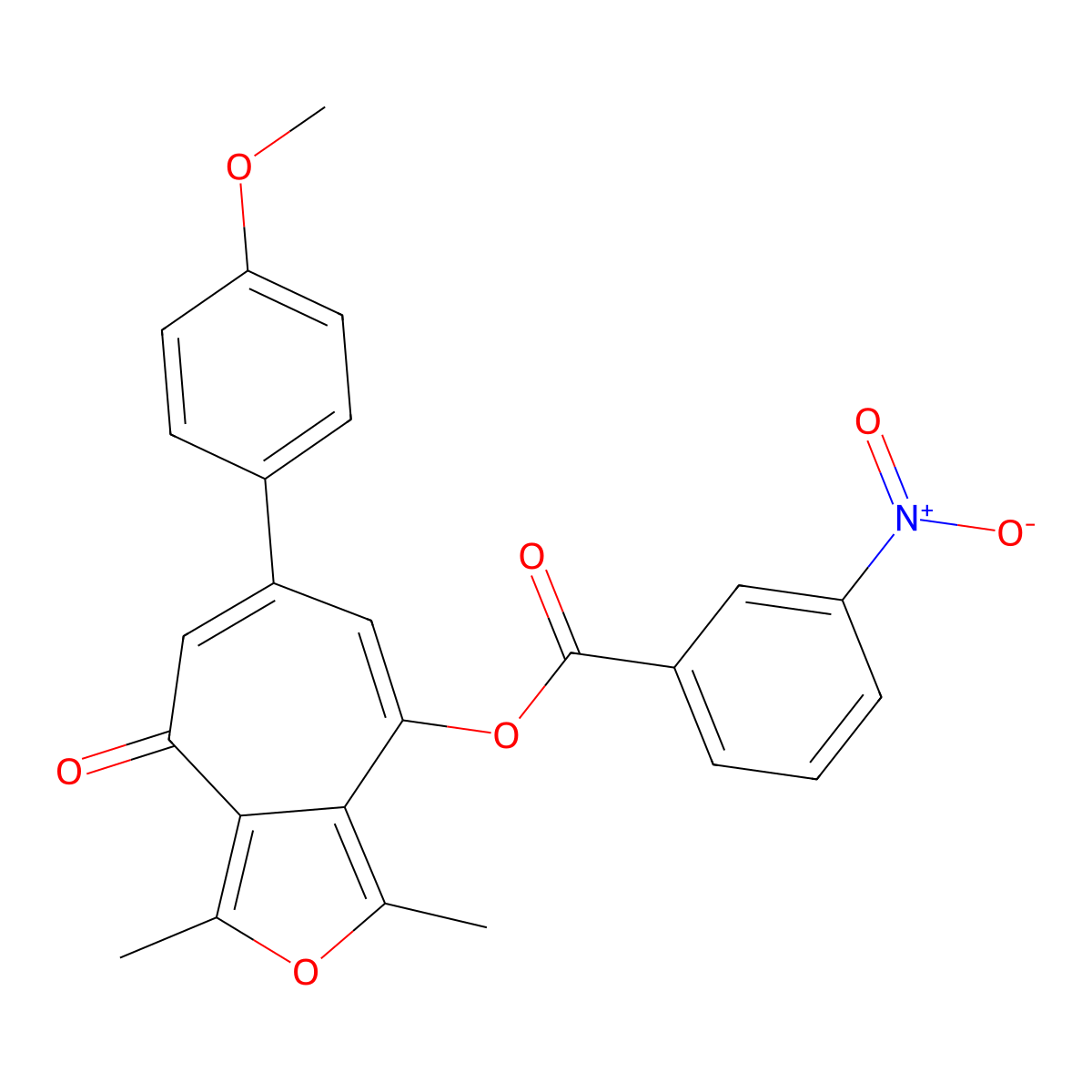 6-(4-methoxyphenyl)-1,3-dimethyl-4-oxo-4H-cyclohepta[c]furan-8-yl 3-nitrobenzoate molecular structure, CAS 700856-06-0
