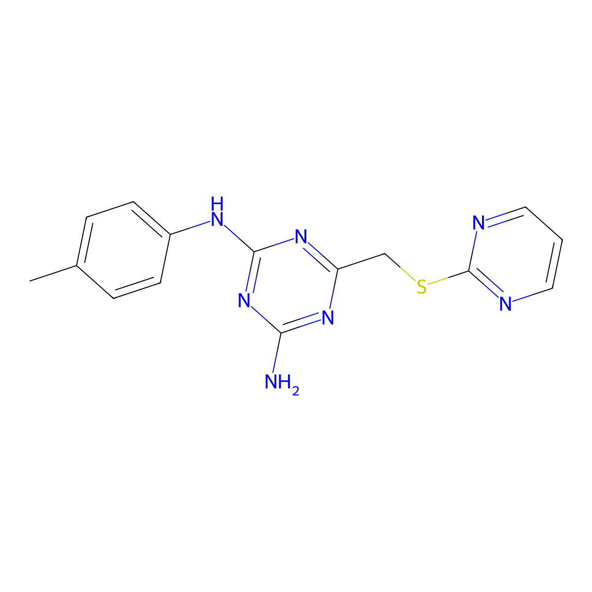 N2-(4-methylphenyl)-6-[(2-pyrimidinylthio)methyl]-1,3,5-triazine-2,4-diamine molecular structure, CAS 700857-25-6