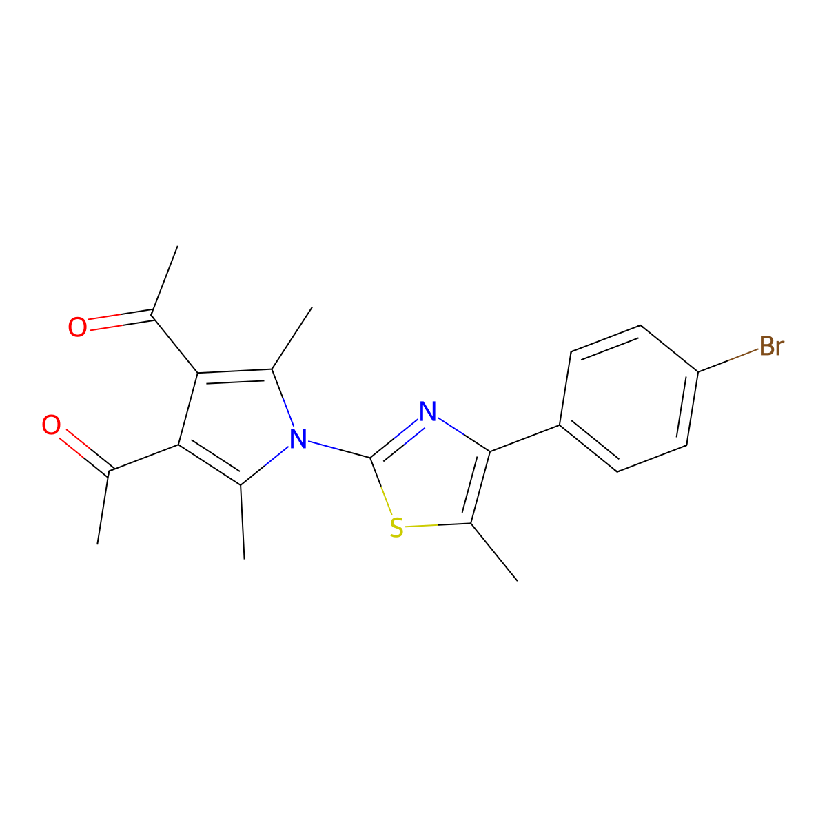 1-[4-Acetyl-1-[4-(4-bromophenyl)-5-methyl-1,3-thiazol-2-yl]-2,5-dimethylpyrrol-3-yl]ethanone molecular structure, CAS 700857-28-9